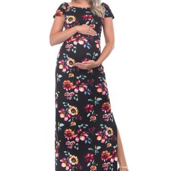 Mother Bee Dresses & Skirts - Black floral maternity maxi dress